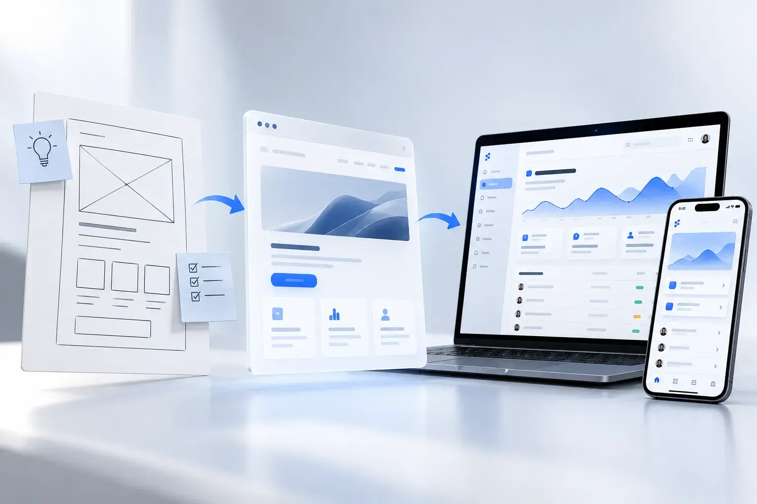 MVP development from idea sketch and wireframe to a working web and mobile app